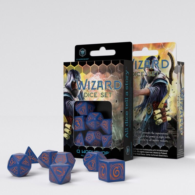 Q Workshop | Dark-Blue & Orange | Wizard Dice Set