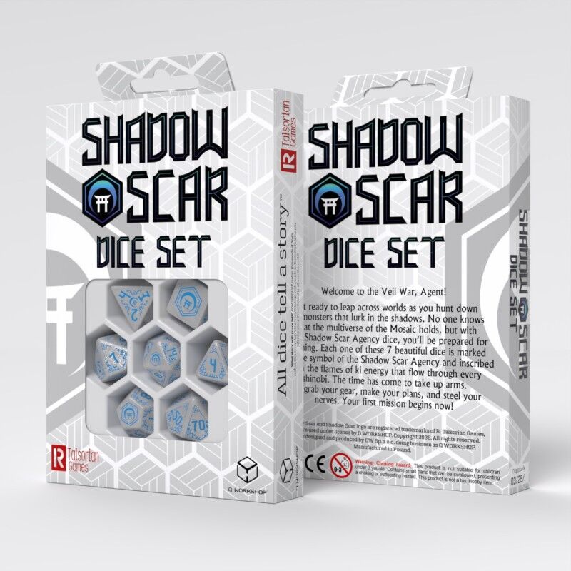 Q Workshop | White & Blue | Shadow Scar Dice Set