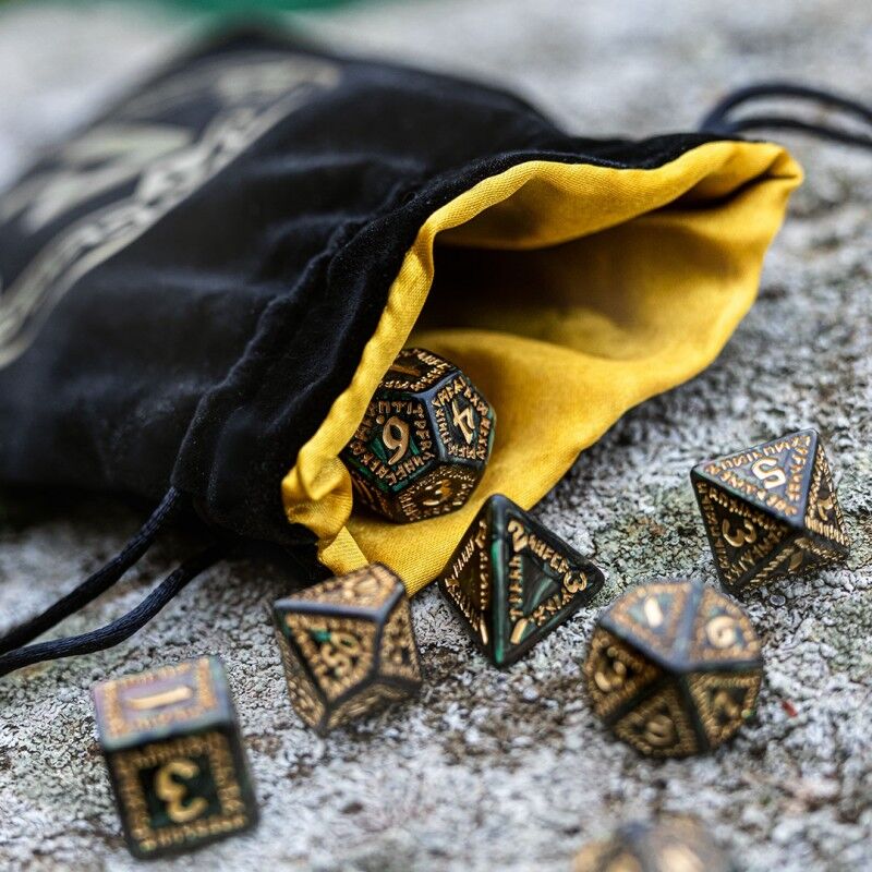 Q Workshop | Black & Golden | Runic Velour Dice Bag