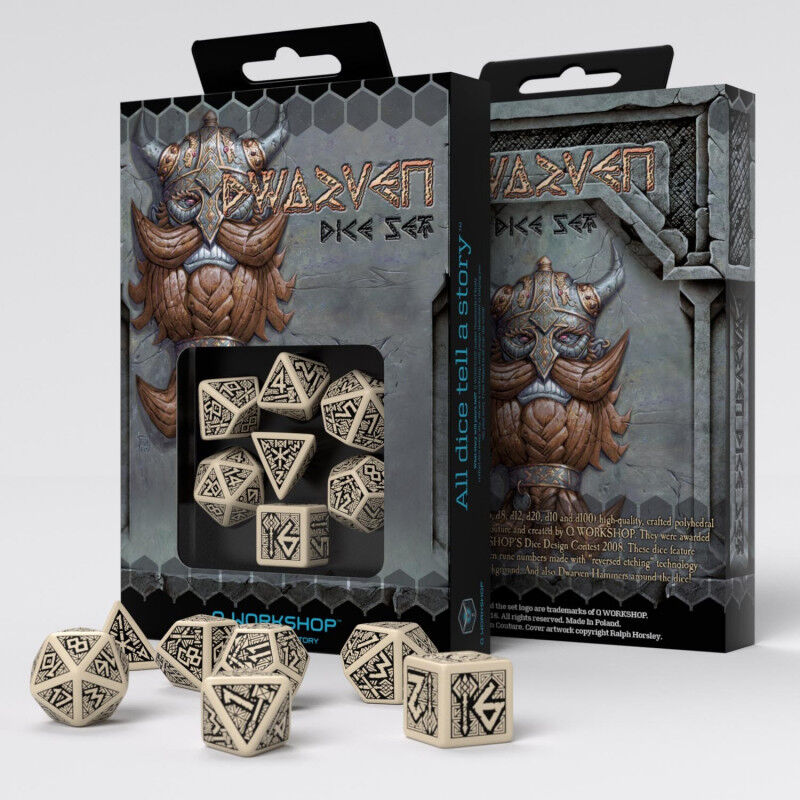Q Workshop | Beige & Black | Dwarven Dice Set